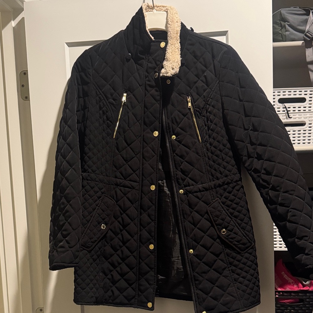 Laundry By Shelli Segal Black Quilted Jacket with Gold Zippers